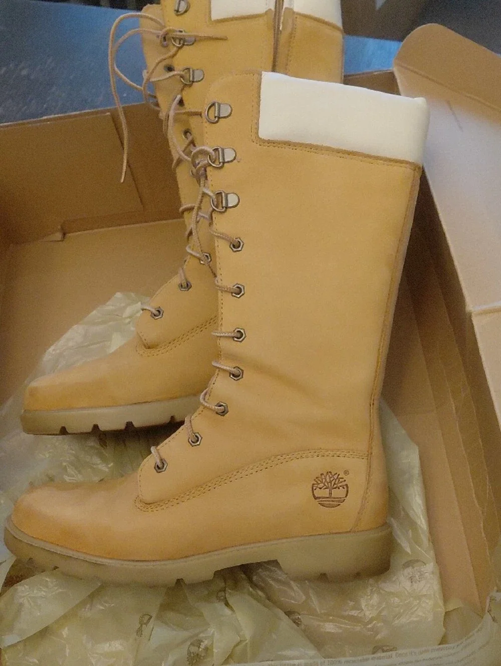 Timberland Women's Wheat and White Lace-Up Side-Zip Tall Boots